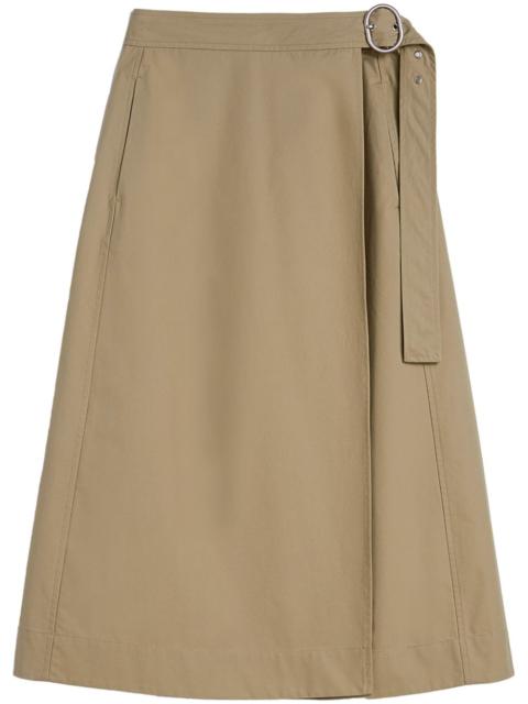 wrap buckled midi skirt