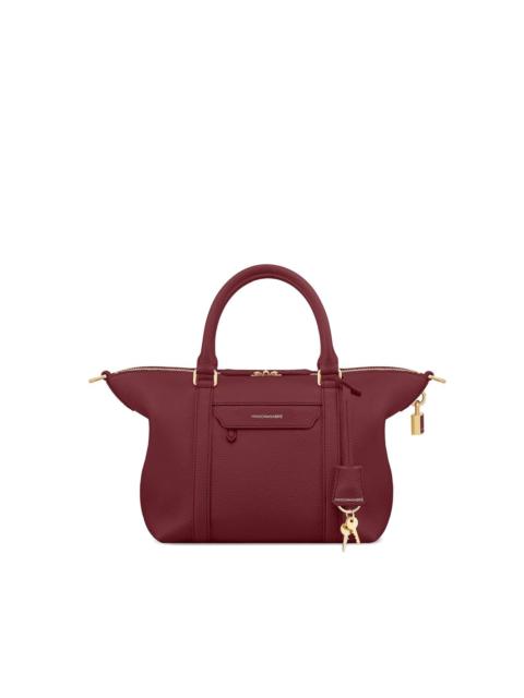 trapezoid signature-lock leather tote bag