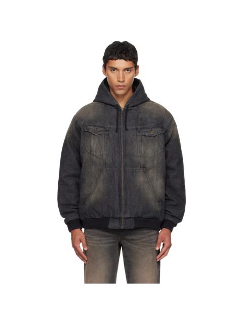 Black & Brown Hooded Denim Jacket