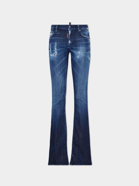 DARK MIDNIGHT BLUE WASH MEDIUM WAIST FLARE JEANS