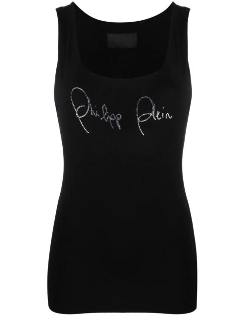 rhinestone-logo tank top