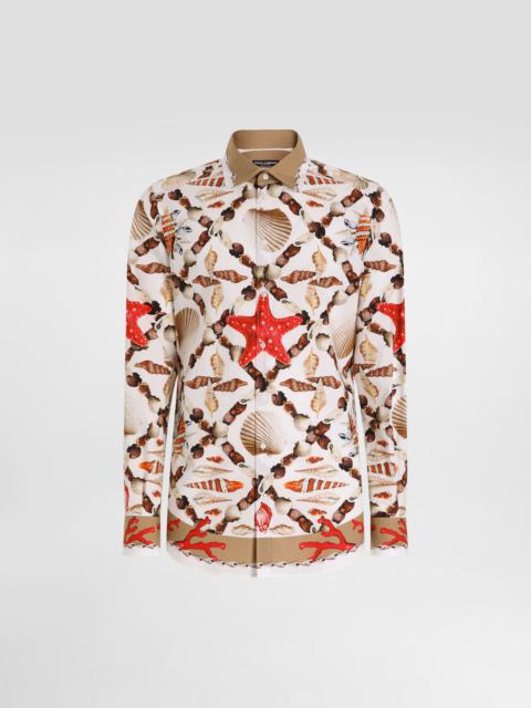 Shell-print cotton poplin martini shirt
