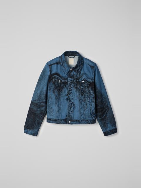 Dark Blue-Black Distorted Print Denim Jacket