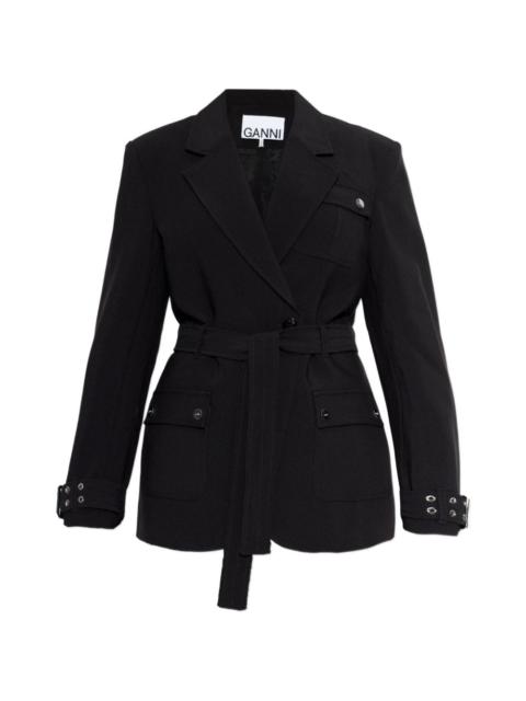notched-lapel belted jacket
