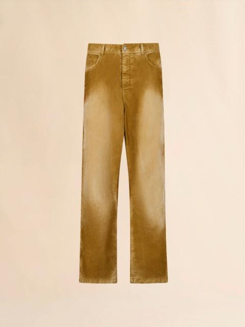 BROWN FLOCKED DENIM TROUSERS WITH BACK ADJUSTER