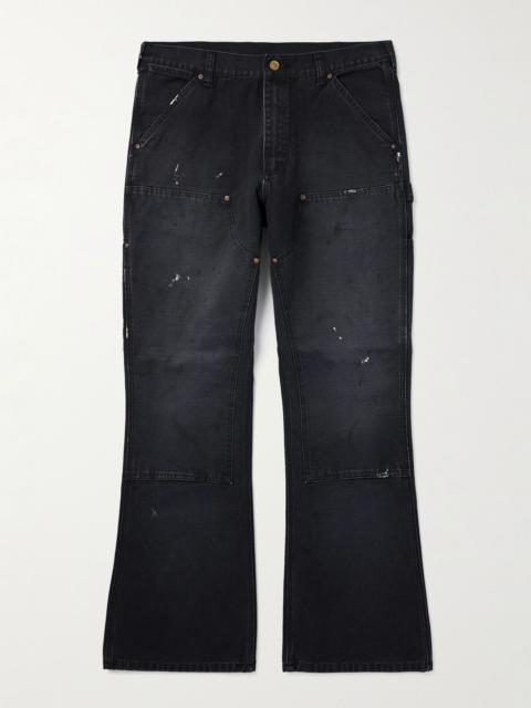 Bootcut Double-Knee Paint-Splattered Cotton-Canvas Trousers Black