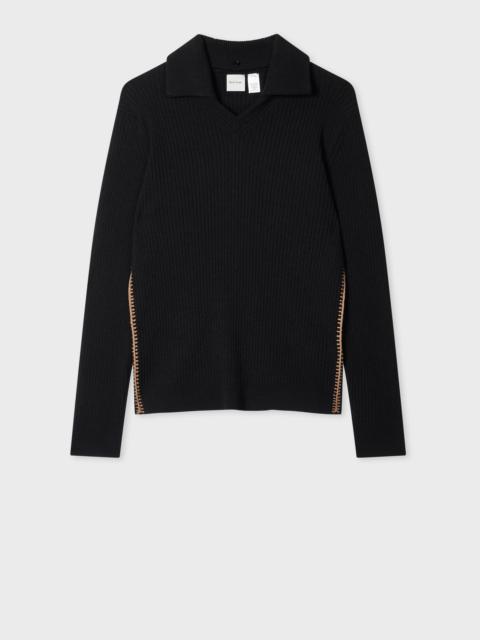 Women's Black Wool-Blend Collar Sweater