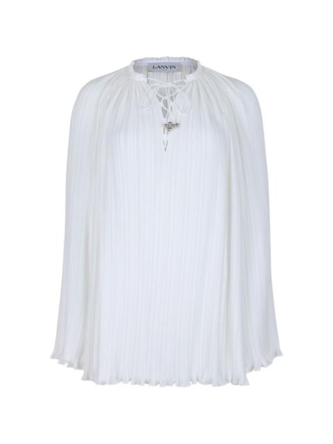 pleated tie neck blouse