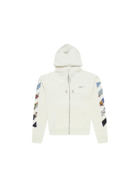OFF-WHITE Diag Print Zip Up Hoodie White/Multicolor