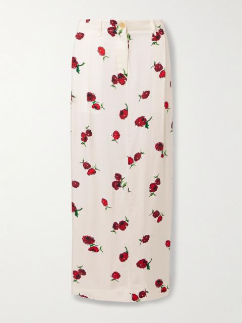 Lucian pleated silk-twill maxi skirt Ecru