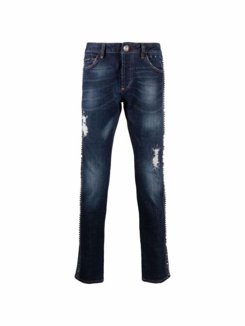 distressed straight-leg jeans