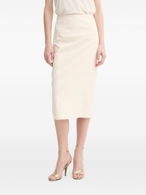 ruched-back midi pencil skirt