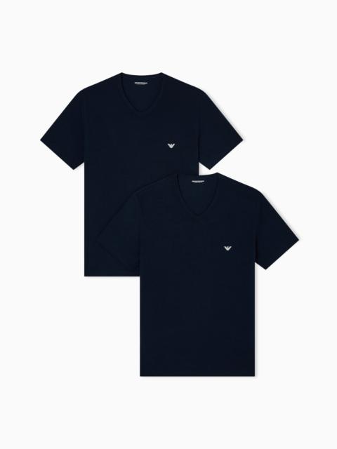 TWO-PACK OF STRETCH JERSEY LOUNGEWEAR V-NECK T-SHIRTS