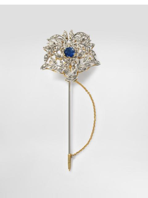 Sicily Brooch  18-carat yellow and white gold, blue sapphires, and diamonds