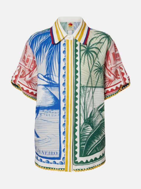 Brasil Vintage crochet-trimmed printed linen-blend shirt