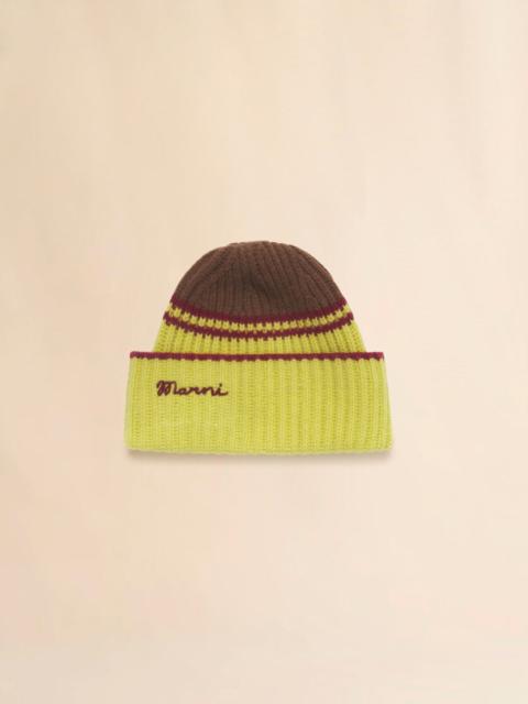 BROWN WOOL-CASHMERE FISHERMAN'S RIB BEANIE