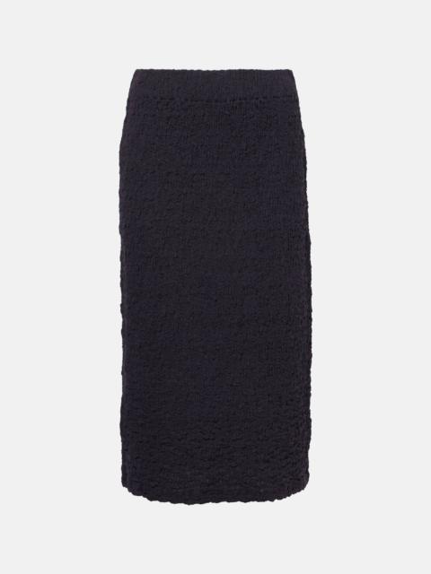 Smocked cotton-blend midi skirt