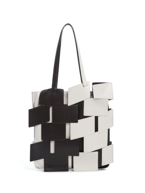 Laquered Patchwork Tote Bag in Black & Ivory Leather