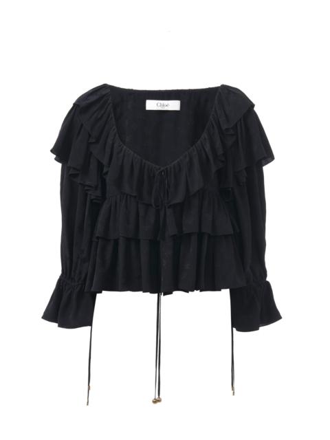 CROPPED RUFFLE TOP IN FLORAL VISCOSE