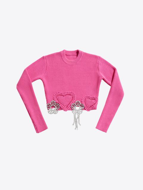 CRYSTAL CROCHET FLOWER CROPPED SWEATER