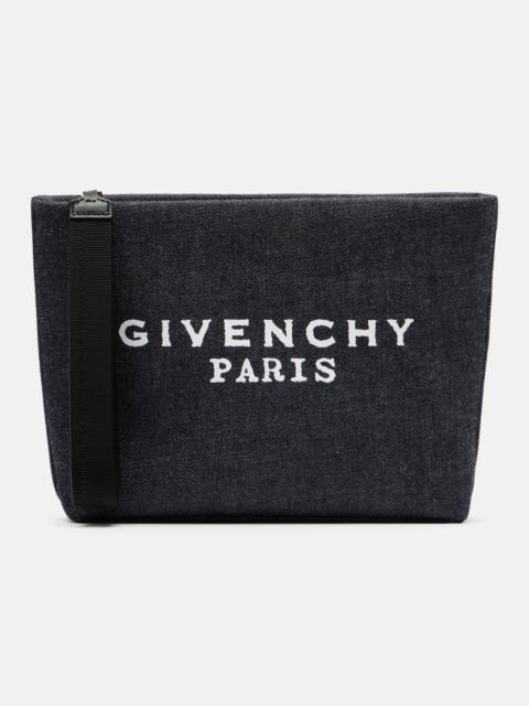 Logo cotton denim pouch