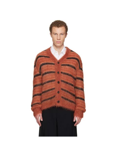 Red & Black Fuzzy Wuzzy Stripe V-Neck Cardigan