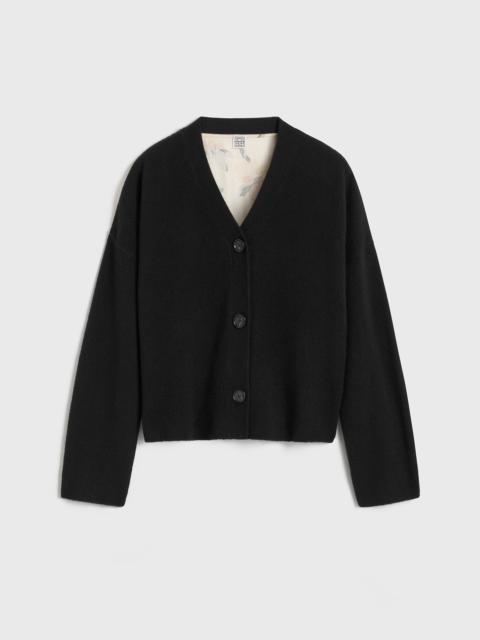 Boxy satin-back cardigan black
