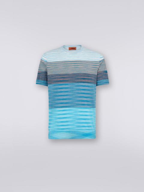 Short-sleeved crew-neck T-shirt in cotton knit with dégradé stripes