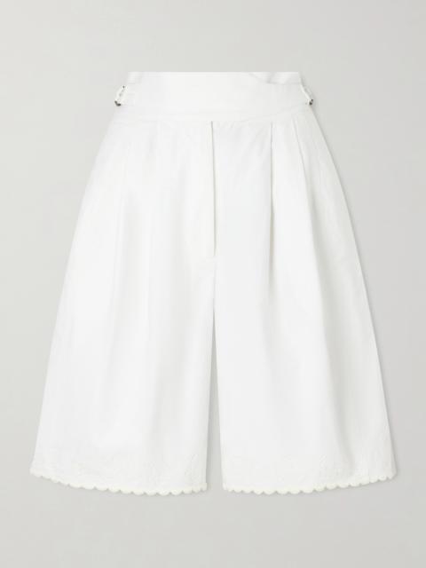 Closerie Belted Scalloped Embroidered Cotton-poplin Shorts