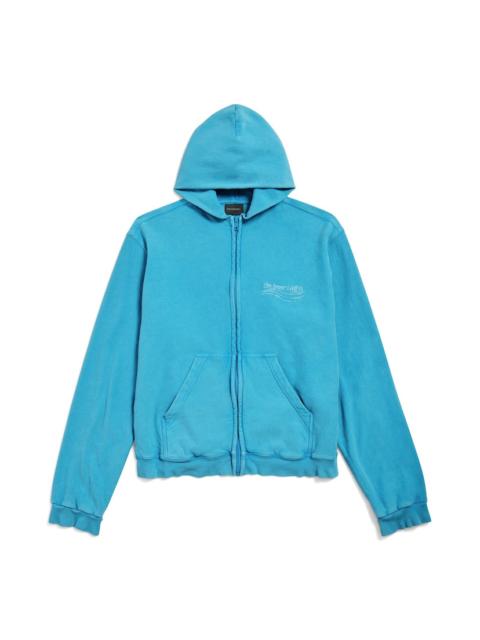 Women's Washed Crayon Political Zip-up Hoodie Regular Fit in Azure