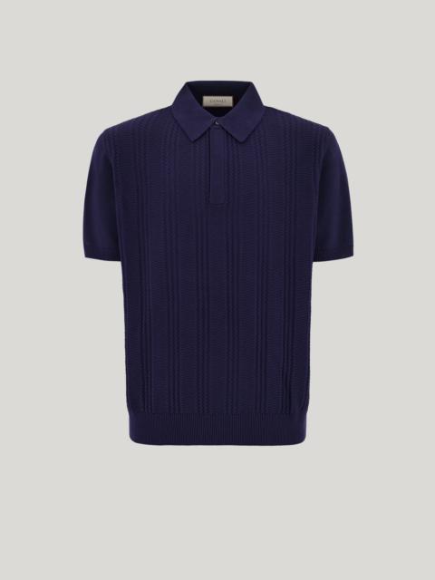 BLUE COTTON AND MODAL POLO SHIRT WITH VERTICAL WORKMANSHIP
