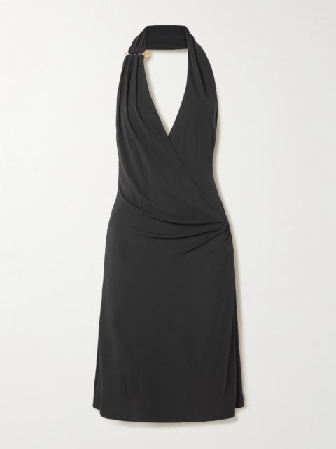 Embellished Draped Stretch-jersey Halterneck Dress