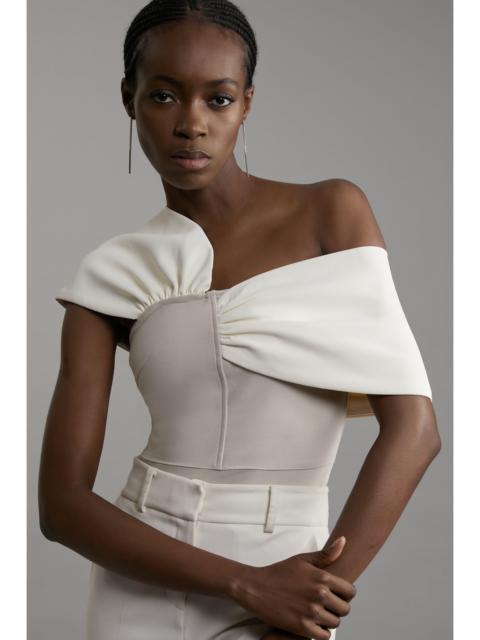 Figure Form Bandage Knit Asymmetric Strap Top