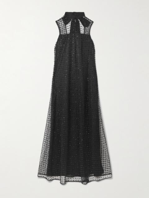 Albee Embellished Tie-detailed Faille-trimmed Tulle Maxi Dress