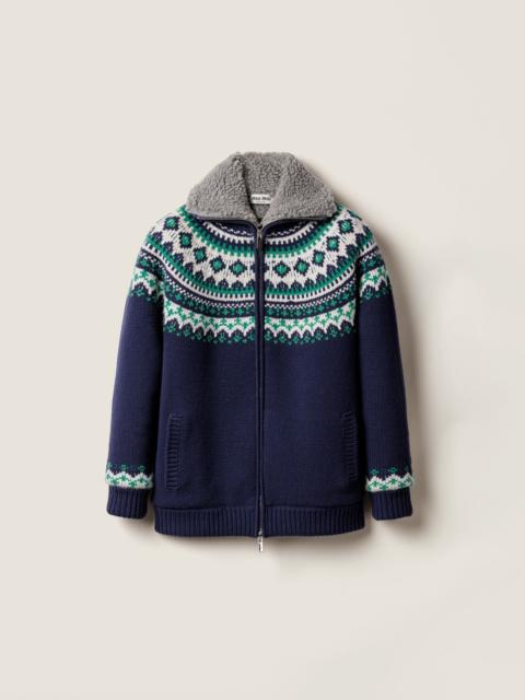 Wool and fleece cardigan with zipper