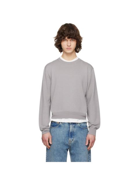 Gray Extrafine Wool Crew Neck Knit Sweater