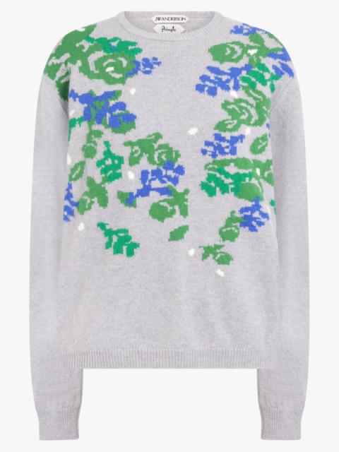 JW X PRINGLE FLORAL CREW NECK KNIT | GREY/MULTI