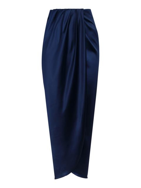 Memorias Draped Satin Midi Skirt navy