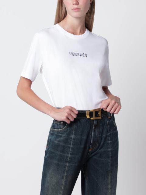 Slim cotton jersey T-shirt with embroidered logo, white