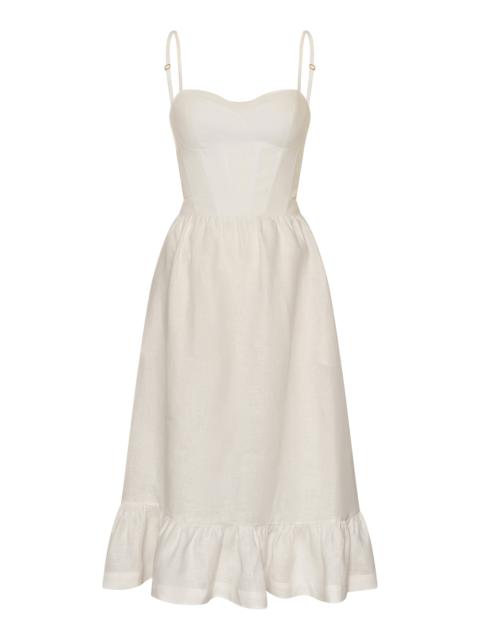 Inspiras Eyelet Linen Midi Dress off-white