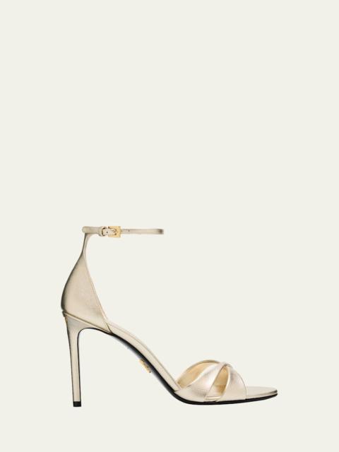 95mm Vernice Saffiano Leather Ankle-Strap Sandals
