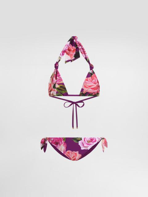 Rose-print triangle bikini
