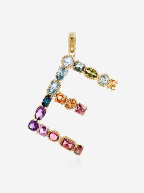 Rainbow alphabet E 18 kt yellow gold charm with multicolor fine gems