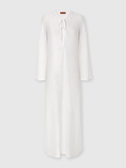 Long cover-up dress in lamé viscose with raschel workmanship