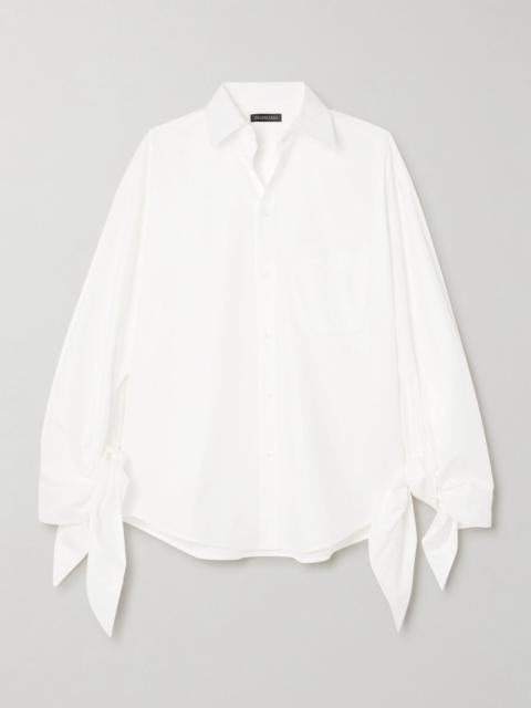 Oversized knotted cotton-poplin shirt White