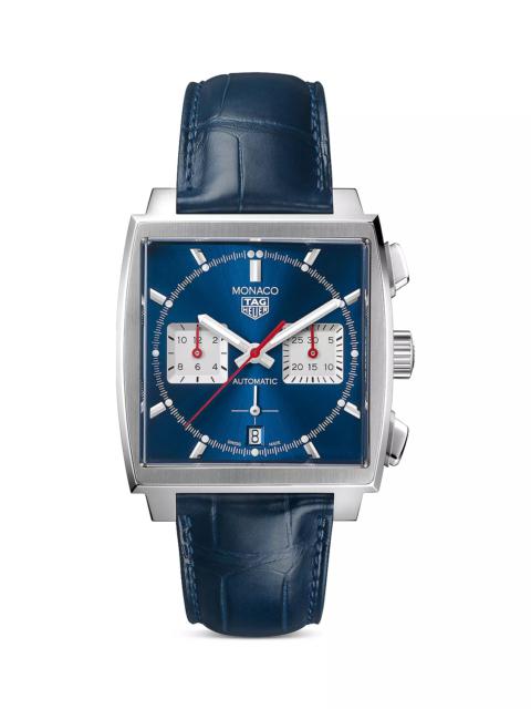 Monaco Heuer 02 Automatic Men's Blue Leather Chronograph, 39mm