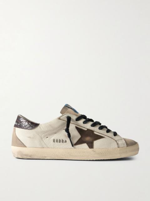 Super-Star Distressed Croc-Effect and Suede-Trimmed Leather Sneakers Neutral