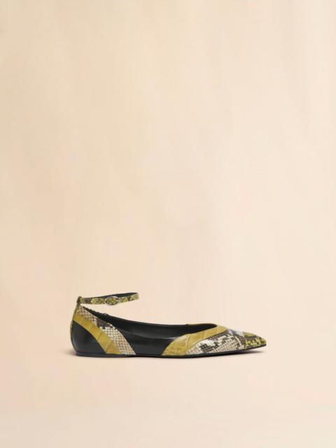 GREEN LEATHER POINTED-TOE BALLERINA