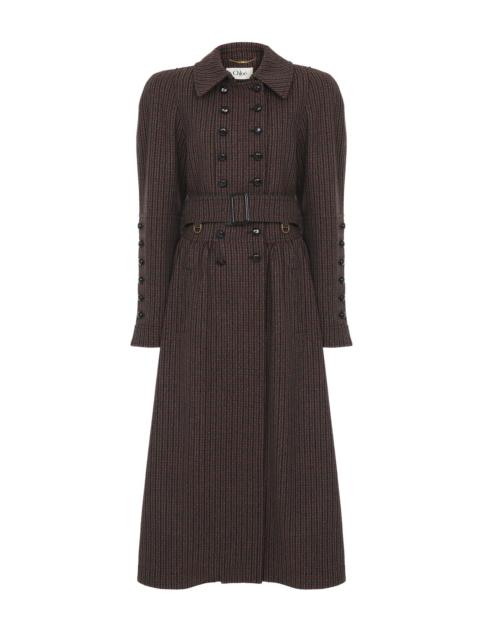 DOUBLE-BREASTED RIDING COAT IN HOUNDSTOOTH WOOL