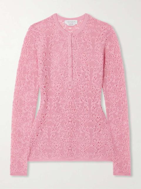 Ithaca crocheted wool and silk-blend Henley top Pink